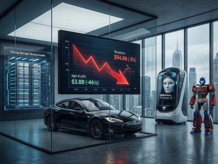Tesla: Πρώτη πτώση εσόδων στην ιστορία της – Κατάρρευση κερδών το 2025 και στροφή σε Robotaxi