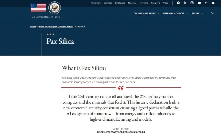 Οι ΗΠΑ δημιούργησαν την πρωτοβουλία “Pax Silica” για ασφαλείς εφοδιαστικές τεχνητής νοημοσύνης