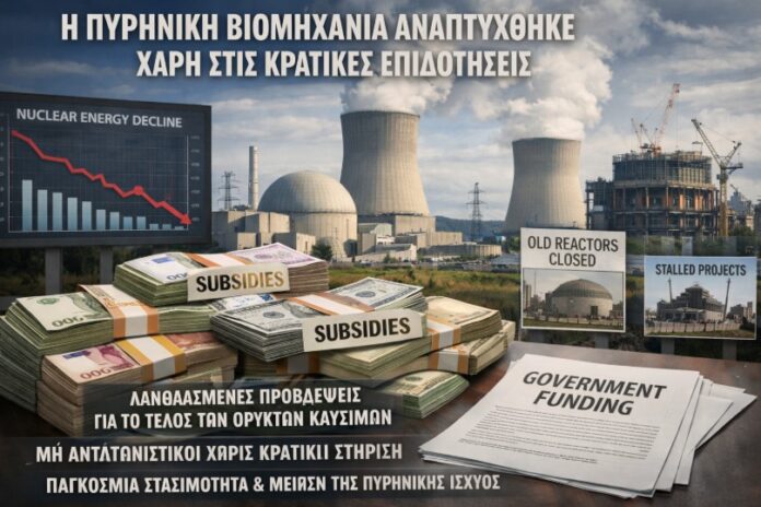 Η πυρηνική βιομηχανία αναπτύχθηκε αποκλειστικά χάρη στις κρατικές επιδοτήσεις