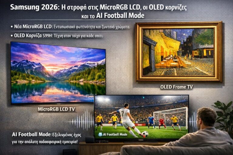 Samsung 2026: Η στροφή στις MicroRGB LCD, οι OLED κορνίζες και το AI Football Mode